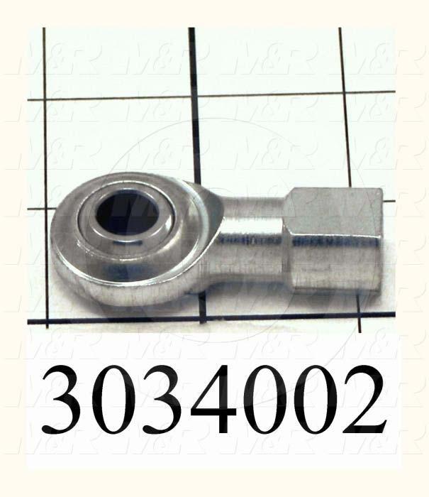 Rod End and Spherical Bearing, Female, Right Hand, 3/8-24 Thread Size, 0.38 in. Inside Diameter, 0.50" Ball With, 1.625" Base to Center, Steel Body, Plastic Race, Steel Ball, 1