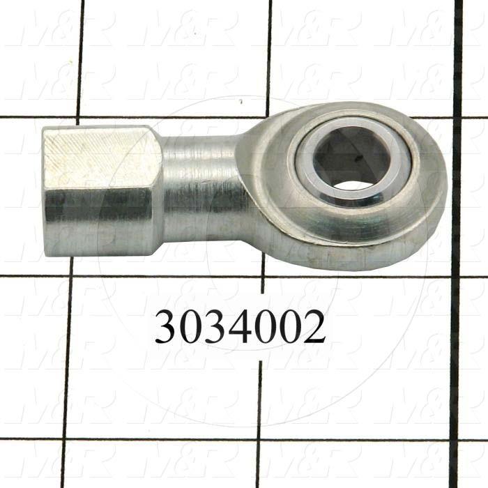 Rod End and Spherical Bearing, Female, Right Hand, 3/8-24 Thread Size, 0.38 in. Inside Diameter, 0.50" Ball With, 1.625" Base to Center, Steel Body, Plastic Race, Steel Ball, 1