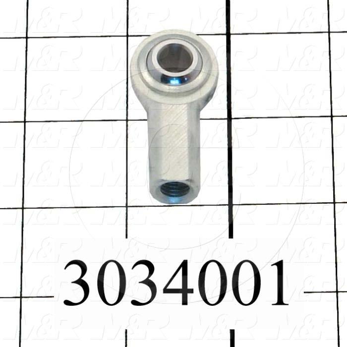 Rod End and Spherical Bearing, Female, Right Hand, 5/16-24 Thread Size, 0.313" Inside Diameter, 0.437" Ball With, 1.375" Base to Center, Steel Body, Plastic Race, Steel Ball, 1