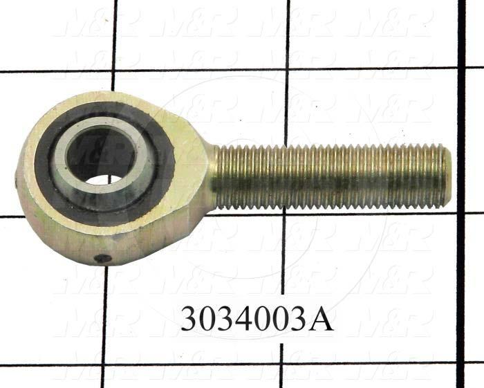 Rod End and Spherical Bearing, Male, Left Hand, 3/8-24 Thread Size, 0.38 in. Inside Diameter, 0.50" Ball With, 1.94" Base to Center, Steel Body, Plastic Race, Steel Ball, 1