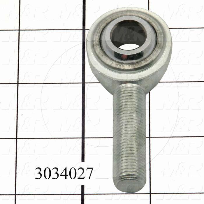 Rod End and Spherical Bearing, Male, Right Hand, 1/2-20 Thread Size, 0.50 in. Inside Diameter, 0.625" Ball With, 2.438" Base to Center, Steel Body, Steel Race, Steel Ball