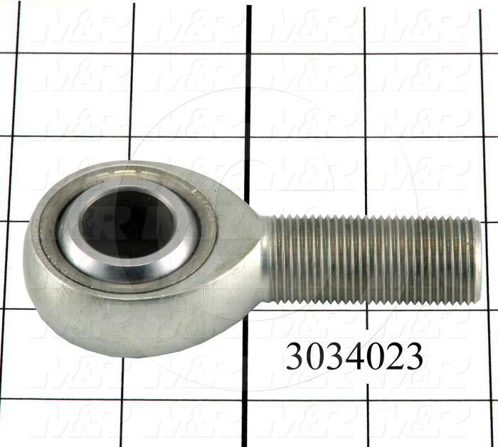 Rod End and Spherical Bearing, Male, Right Hand, 3/4-16 Thread Size, 0.75 in. Inside Diameter, 1.750" Ball With, 2.88" Base to Center, Steel Body, Steel Race, Steel Ball, General Purpose
