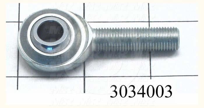 Rod End and Spherical Bearing, Male, Right Hand, 3/8-24 Thread Size, 0.38 in. Inside Diameter, 0.50" Ball With, 1.94" Base to Center, Steel Body, Plastic Race, Steel Ball, 1