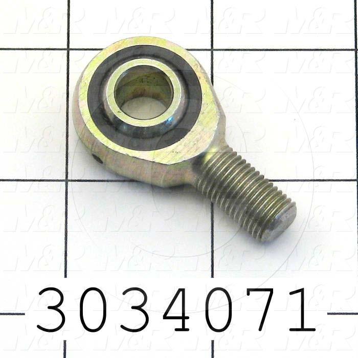 Rod End and Spherical Bearing, Male, Right Hand, 3/8-24 Thread Size, 0.38 in. Inside Diameter, 0.50" Ball With, 1.94" Base to Center, Steel Body, Plastic Race, Steel Ball