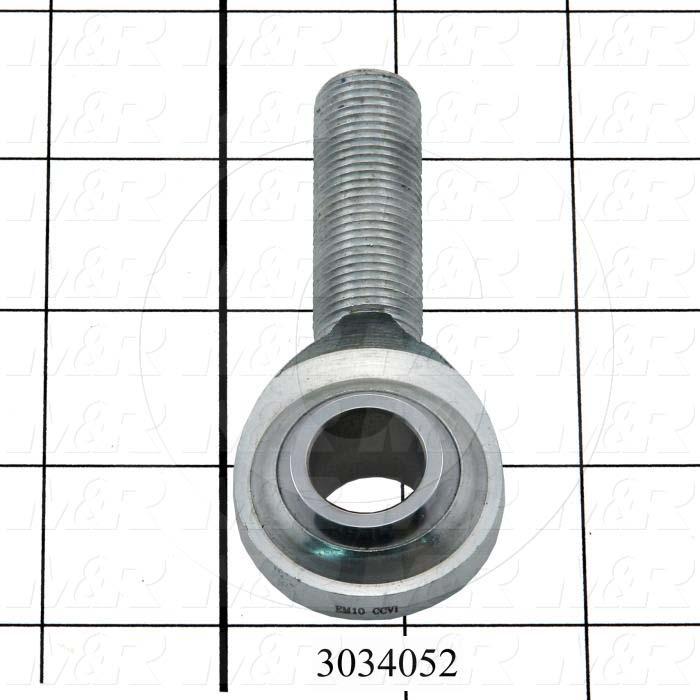 Rod End and Spherical Bearing, Male, Right Hand, 5/8-18 Thread Size, 0.625 in. Inside Diameter, 0.562" Ball With, 2.625" Base to Center, Steel Body, Plastic Race, Steel Ball