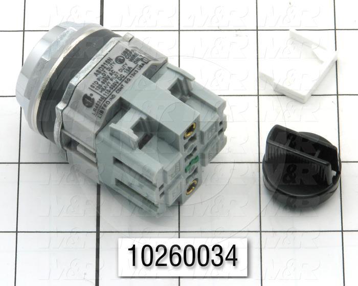 Selector Switch, 2 Positions, Maintained, Black, 1NO