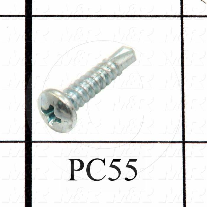 Self-Drilling Screw, B, Pan Phillips Head, 8-18 Thread Size, 0.75" Length Under the Head, 3/4" Screw Length, Right Hand Thread Direction, Steel Material, Zinc