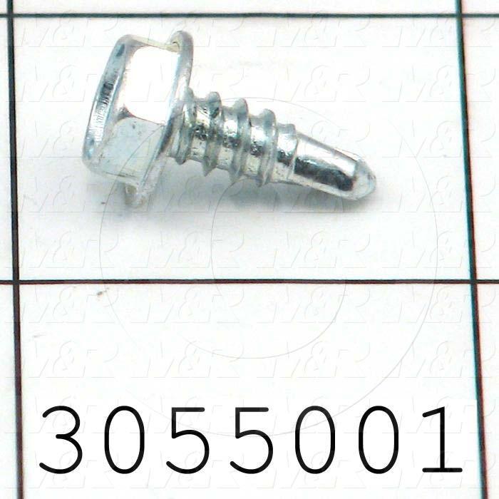 Self-Drilling Screw, Hex Washer Head, 10-16 Thread Size, 0.50" Length Under the Head, Right Hand Thread Direction, 1/2 in. Screw Length, Steel Material, Zinc
