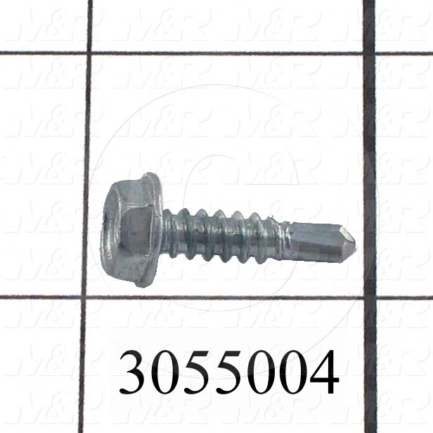 Self-Drilling Screw, Hex Washer Head, 10-16 Thread Size, 0.75" Length Under the Head, Right Hand Thread Direction, 3/4" Screw Length, Steel Material, Zinc