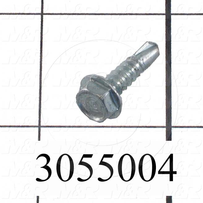 Self-Drilling Screw, Hex Washer Head, 10-16 Thread Size, 0.75" Length Under the Head, Right Hand Thread Direction, 3/4" Screw Length, Steel Material, Zinc