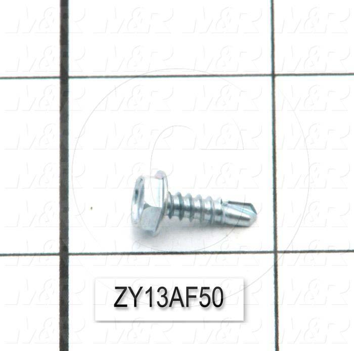 Self-Drilling Screw, Hex Washer Head, 8-18 Thread Size, 0.50" Length Under the Head, Right Hand Thread Direction, 1/2 in. Screw Length, Steel Material, Zinc