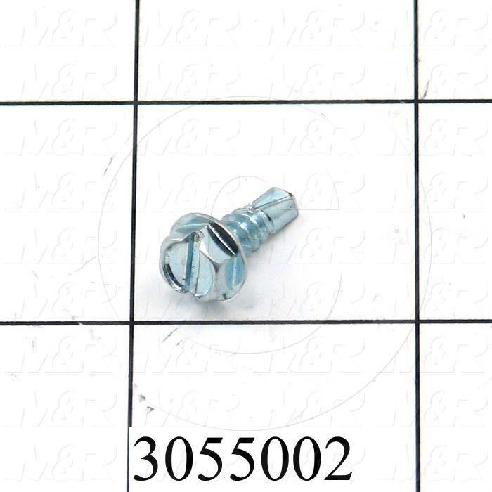 Self-Drilling Screw, Slotted Hex Washer Head, 8-18 Thread Size, 0.50" Length Under the Head, Right Hand Thread Direction, 1/2 in. Screw Length, Steel Material, Zinc