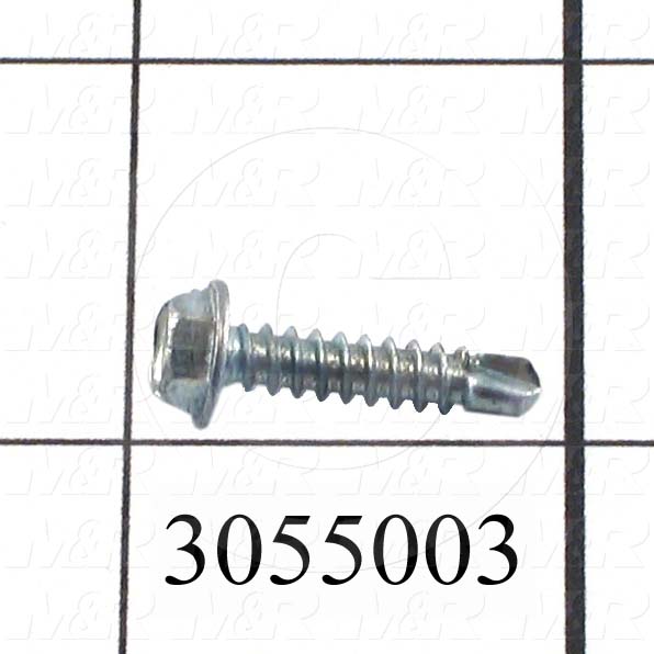 Self-Drilling Screw, Slotted Hex Washer Head, 8-18 Thread Size, 0.75" Length Under the Head, Right Hand Thread Direction, 3/4" Screw Length, Steel Material, Zinc