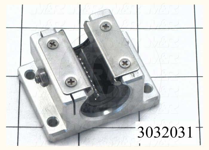 Shaft Guide, Block w/ Ball Open Bearing, Aluminum Anodized Material, 0.50" Shaft Dia., 2" Width of Block, 1 1/2" Length of Block, End Seals (Single)