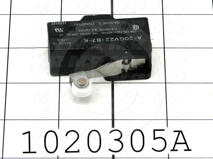 Snap Action Switch, Heavy Duty, SPDT, 125V, 20A, Screw Terminal, Short Hinge Roller Lever