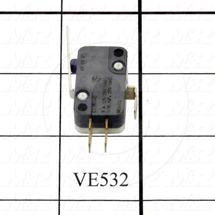 Snap Action Switch, SPDT, 125V, 3A, Quick Connection Terminal, Straight Lever