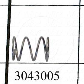 Springs, Compression Type, 0.032 in. Wire Diameter, 0.36 in. Outside Diameter, 0.50 in. Overall Length, 0.145" Solid Length, Stainless Steel 302 Material, Closed and Ground Spring Ends