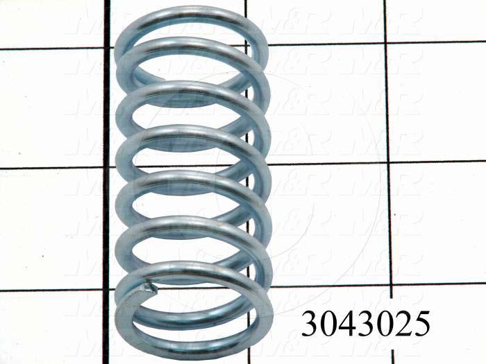 Springs, Compression Type, 0.125" Wire Diameter, 1.09" Outside Diameter, 2.25" Overall Length, 0.955" Solid Length, 7.5 Total Coils, Music Wire Material, Closed and Ground Spring Ends