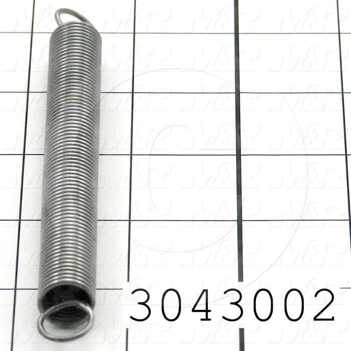Springs, Extension Type, 0.054" Wire Diameter, 0.500" Outside Diameter, 5.00 in. Overall Length, Spring-Tempered Steel Material, Loop Spring Ends, 2.00 Lb/In Rate