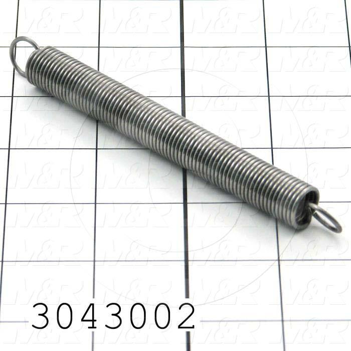 Springs, Extension Type, 0.054" Wire Diameter, 0.500" Outside Diameter, 5.00 in. Overall Length, Spring-Tempered Steel Material, Loop Spring Ends, 2.00 Lb/In Rate