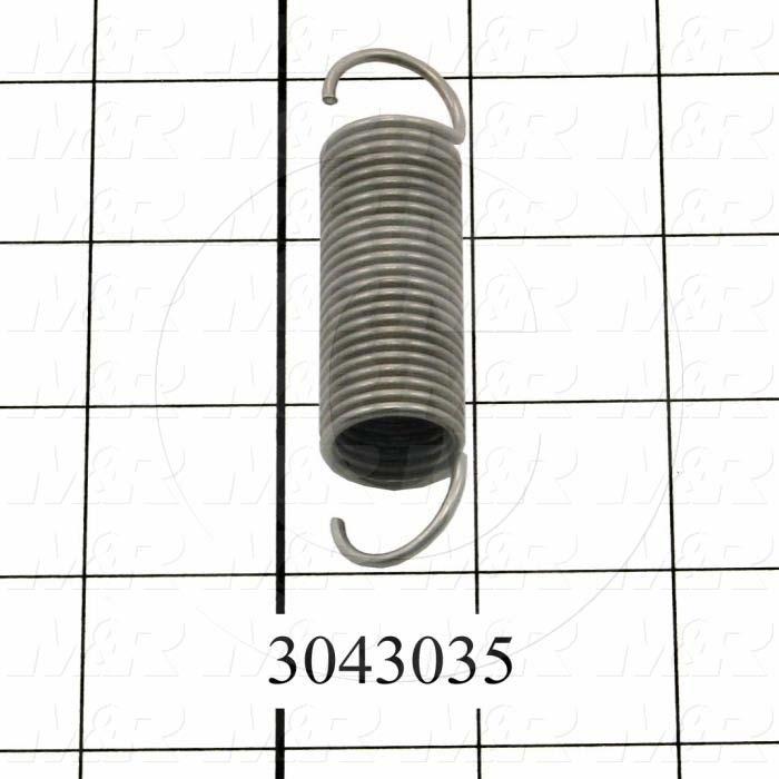 Springs, Extension Type, 0.075" Wire Diameter, 0.75 in. Outside Diameter, 3.15" Overall Length, Stainless Steel 302 Material, Hook Ends Spring Ends, 5.39 Lb/In Rate