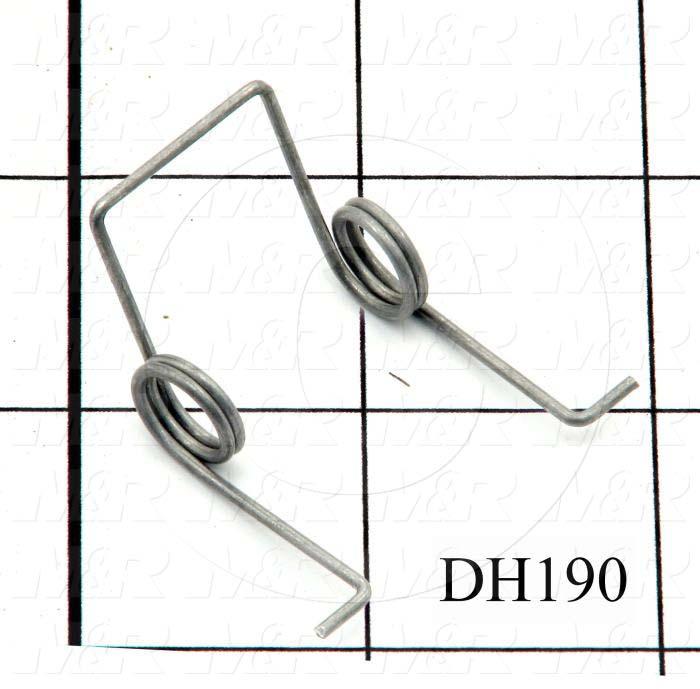 Springs, Torsion Type, 0.051" Wire Diameter, 2.25 Total Coils, Spring Wire Material, Zinc Finish