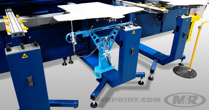 The Stryker’s design is ideally suited for All-Over-Printing (AOP) of finished garments with optional AOP pallets and pneumatic sleeve supports.