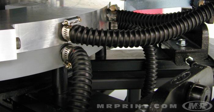 SureVac Vacuum Pallet System's centralized vacuum distribution system mounted on Sportsman automatic press