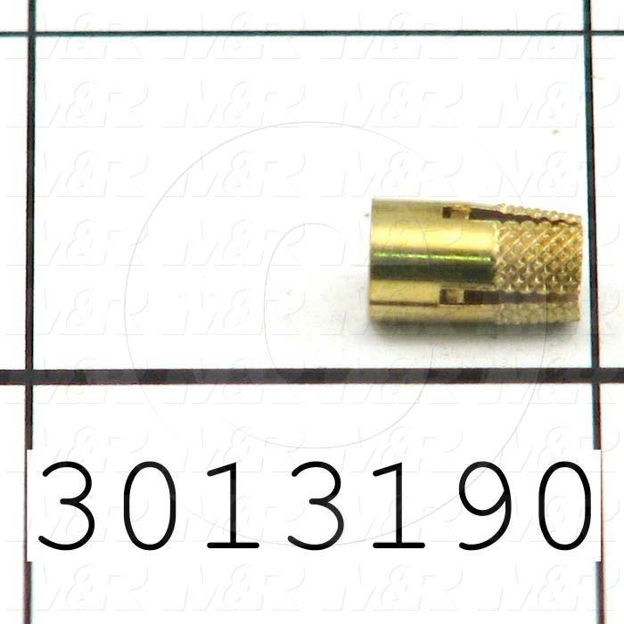 Threaded Insert, 8-32 Inside Thread, Right Hand Thread Direction, 0.38 in. Overall Length, Material Brass