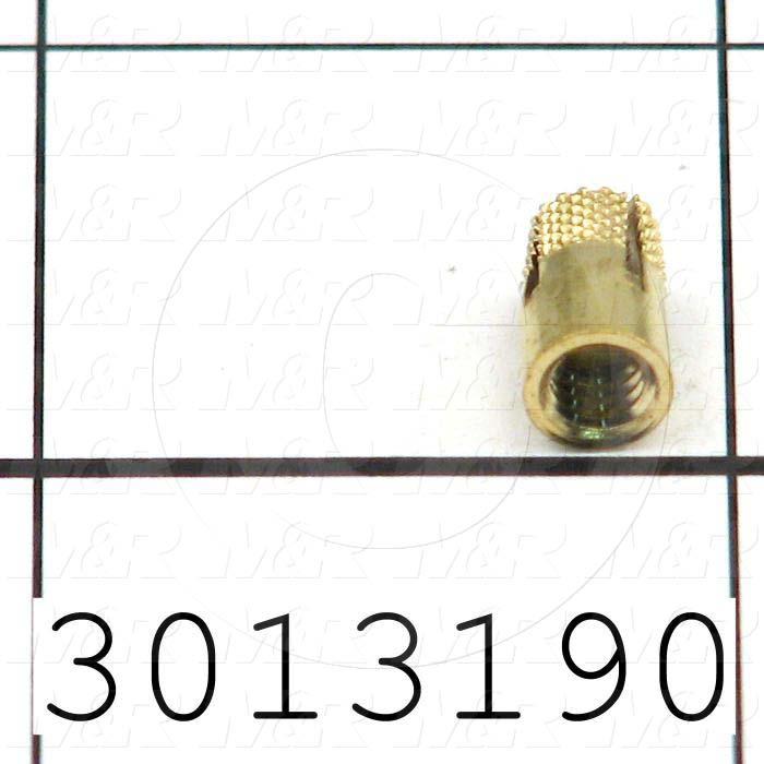 Threaded Insert, 8-32 Inside Thread, Right Hand Thread Direction, 0.38 in. Overall Length, Material Brass