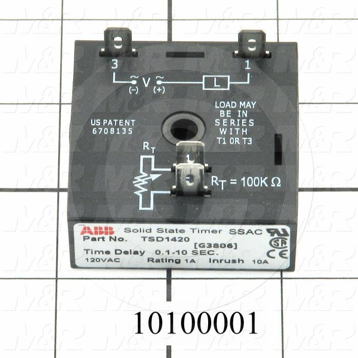 Timer, ONE-SHOT, Off-Delay, 0.2-10 Sec Time Range, 1A Rating, 120VAC