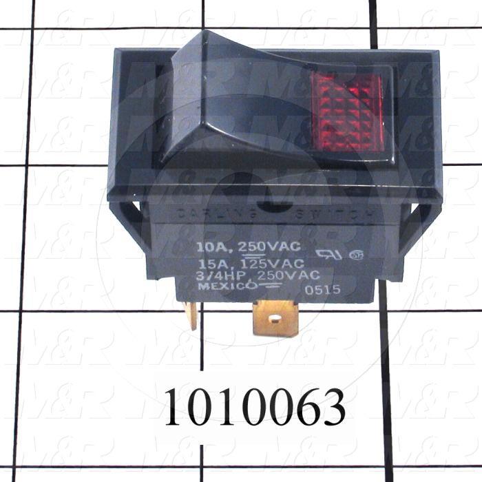 Toggle Switch, Maintained, ON-NONE-OFF, Led Red, 125VAC, 15A