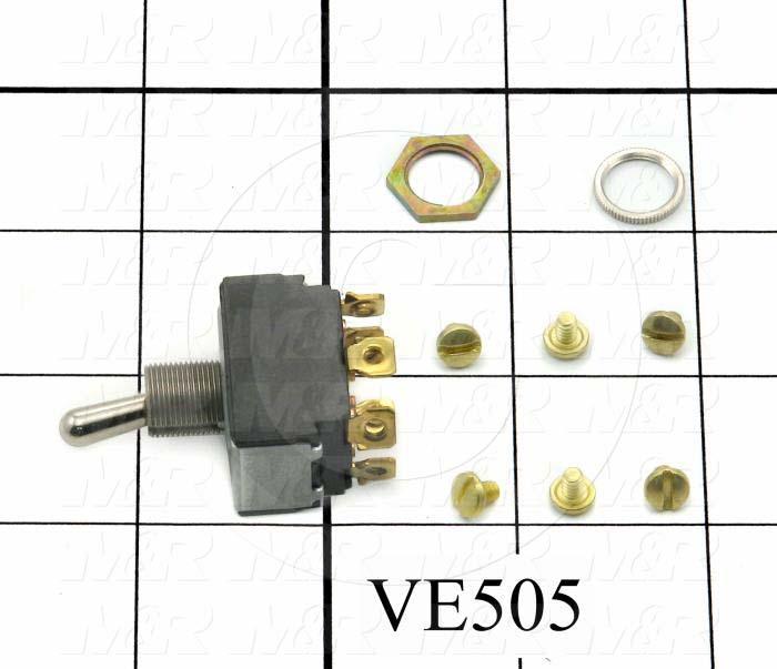 Toggle Switch, ON-NONE-ON, DPDT, 125VAC, 15A, Srew Terminals