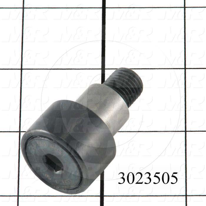 Track Rollers, ANSI, Crowned Type, 1.00 in. Roller Diameter, Eccentric Stud Type, 0.625 in. Roller Width, 0.625 in. Stud Diameter, Needle Rolling Element, Hex Hole Mounting Type