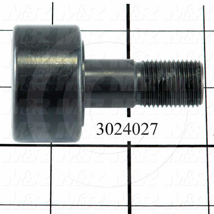 Track Rollers, ANSI, Cylinder Type, 1.50" Roller Diameter, Standard Stud Type, 0.875" Roller Width, 0.625 in. Stud Diameter, Needle Rolling Element, Slotted Hole Mounting Type