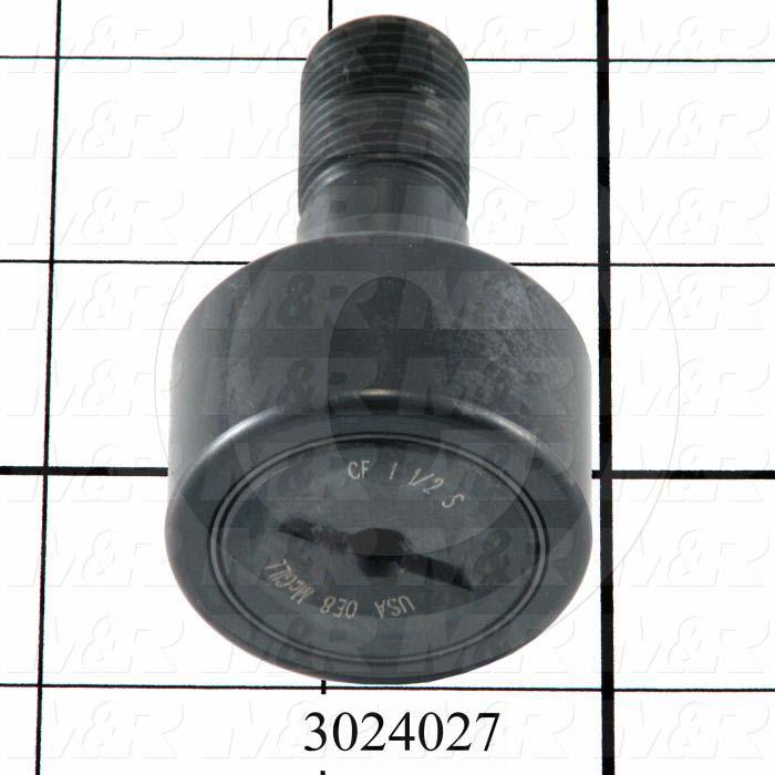 Track Rollers, ANSI, Cylinder Type, 1.50" Roller Diameter, Standard Stud Type, 0.875" Roller Width, 0.625 in. Stud Diameter, Needle Rolling Element, Slotted Hole Mounting Type