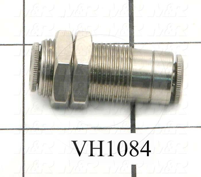 Tube Compression Fittings, Through Wall Type, Tube to Tube Connector, 1/4" Tube OD, 1/4" In, 1/4" Out, Chrome Plated Brass Material