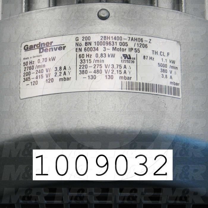 Vacuum Motor, 0.87KW, 230/460VAC, 3 Phase, 60Hz, 4.4/2.2A