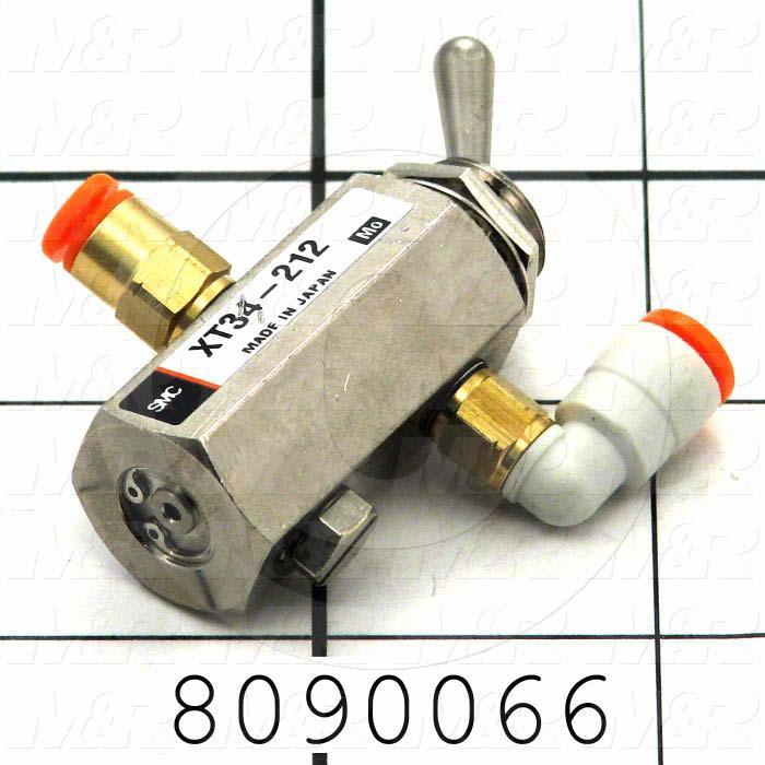 Valves Mechanical / Hand, Manual Valve Type, 2 Position 3 Way Operation, 2018011 with Fitting Male Straight IN and 1 Fittings Male Swivel Elbow OUT and M5 Plug