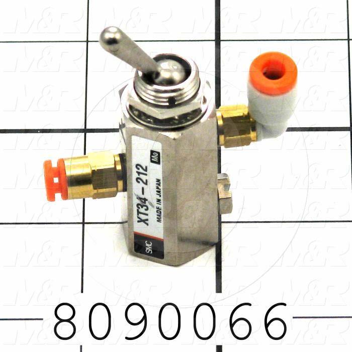 Valves Mechanical / Hand, Manual Valve Type, 2 Position 3 Way Operation, 2018011 with Fitting Male Straight IN and 1 Fittings Male Swivel Elbow OUT and M5 Plug