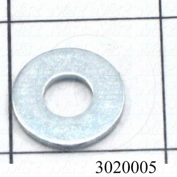 Washers and Shims, Steel, Wrought Flat Washer Type, 1/4 in. Screw Size, Inside Diameter 0.313", Outside Diameter 0.75 in., 0.062" Thickness, Zinc