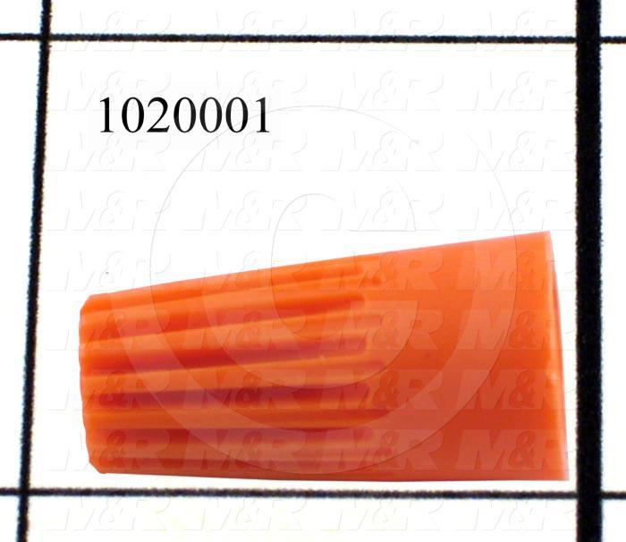 Wire Connector, Nut, Orange, 22AWG Minimum Wire Size, 18AWG Maximum Wire Size, 600V