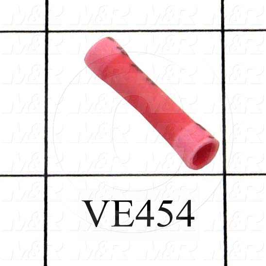 Wire Terminal, Butt, Red, Wire Range 22-18AWG