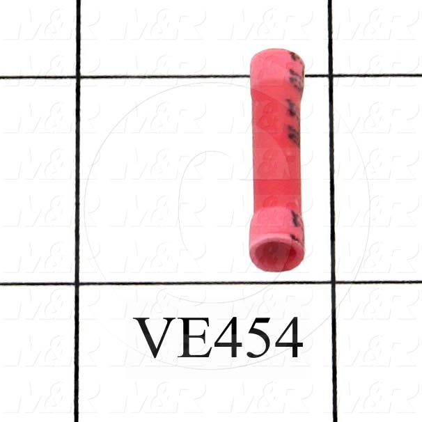 Wire Terminal, Butt, Red, Wire Range 22-18AWG